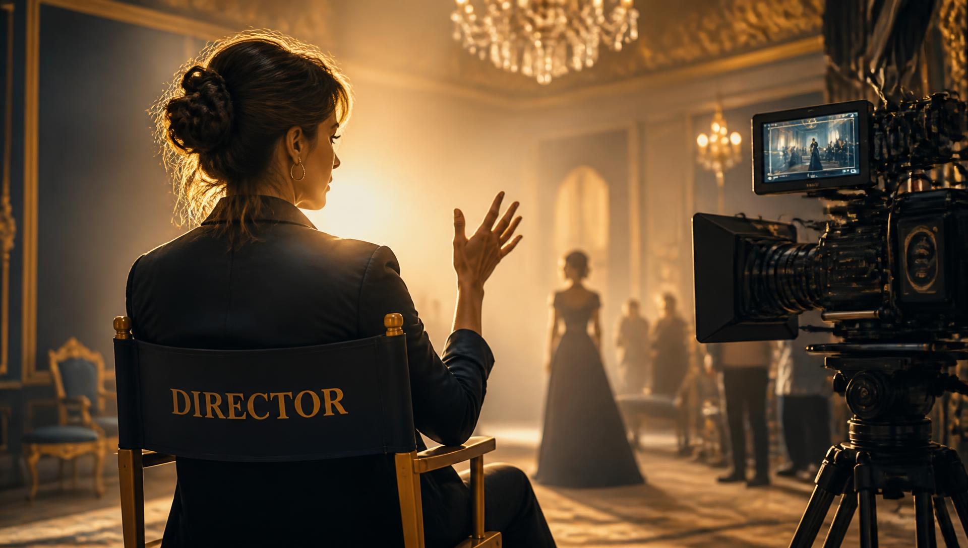 Professional camera and crew working on a cinematic production set